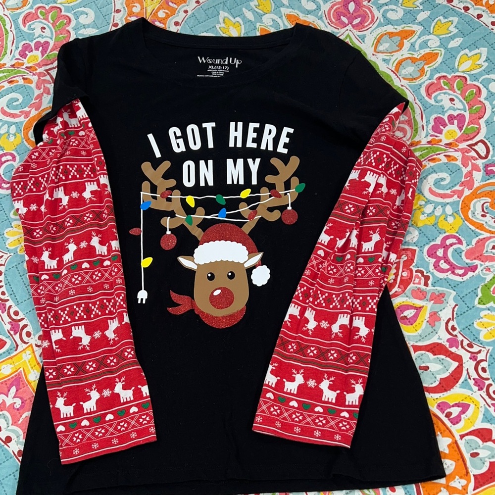 Wound Up Black and Red Reindeer Long Sleeve Tee